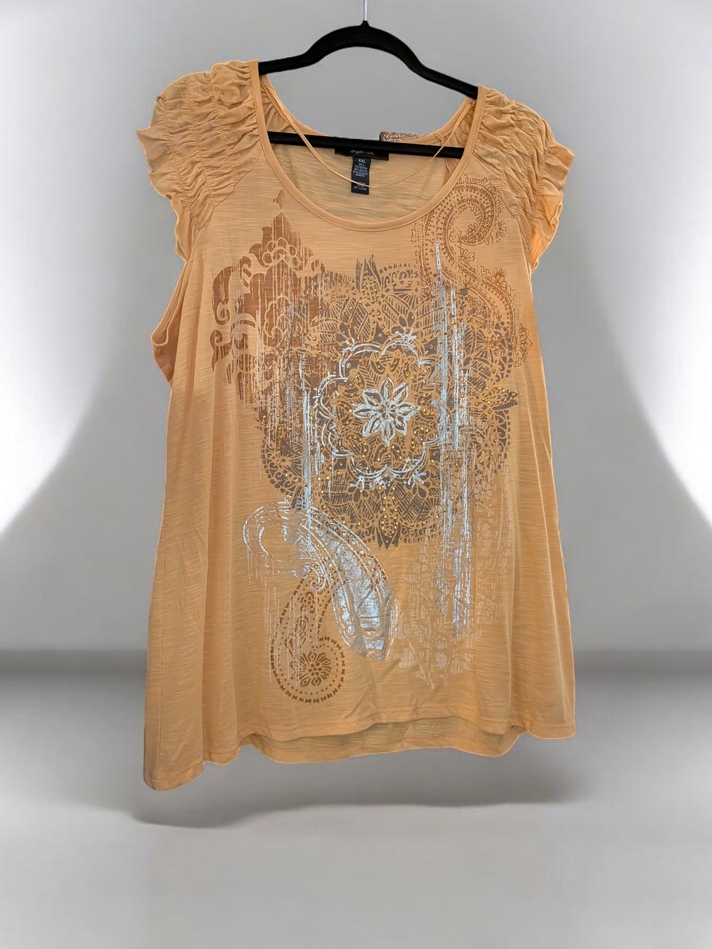 Style & Co. Golden And Metallic Graphic Tee with Ruched Cap Sleeves